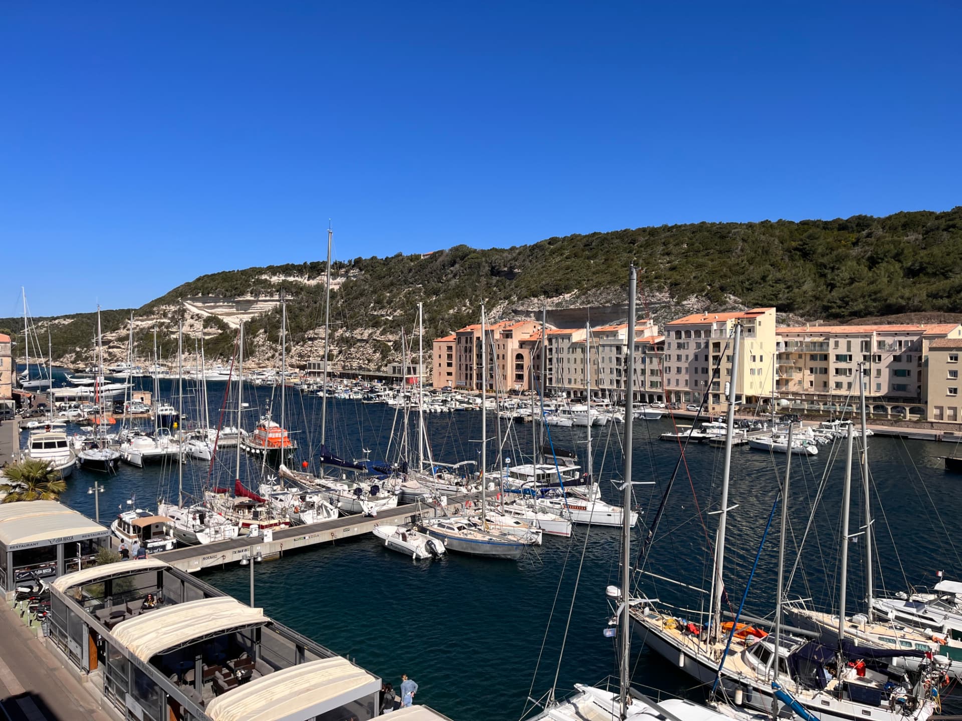 Le port de Bonifacio et ses voiliers au pied de la falaise