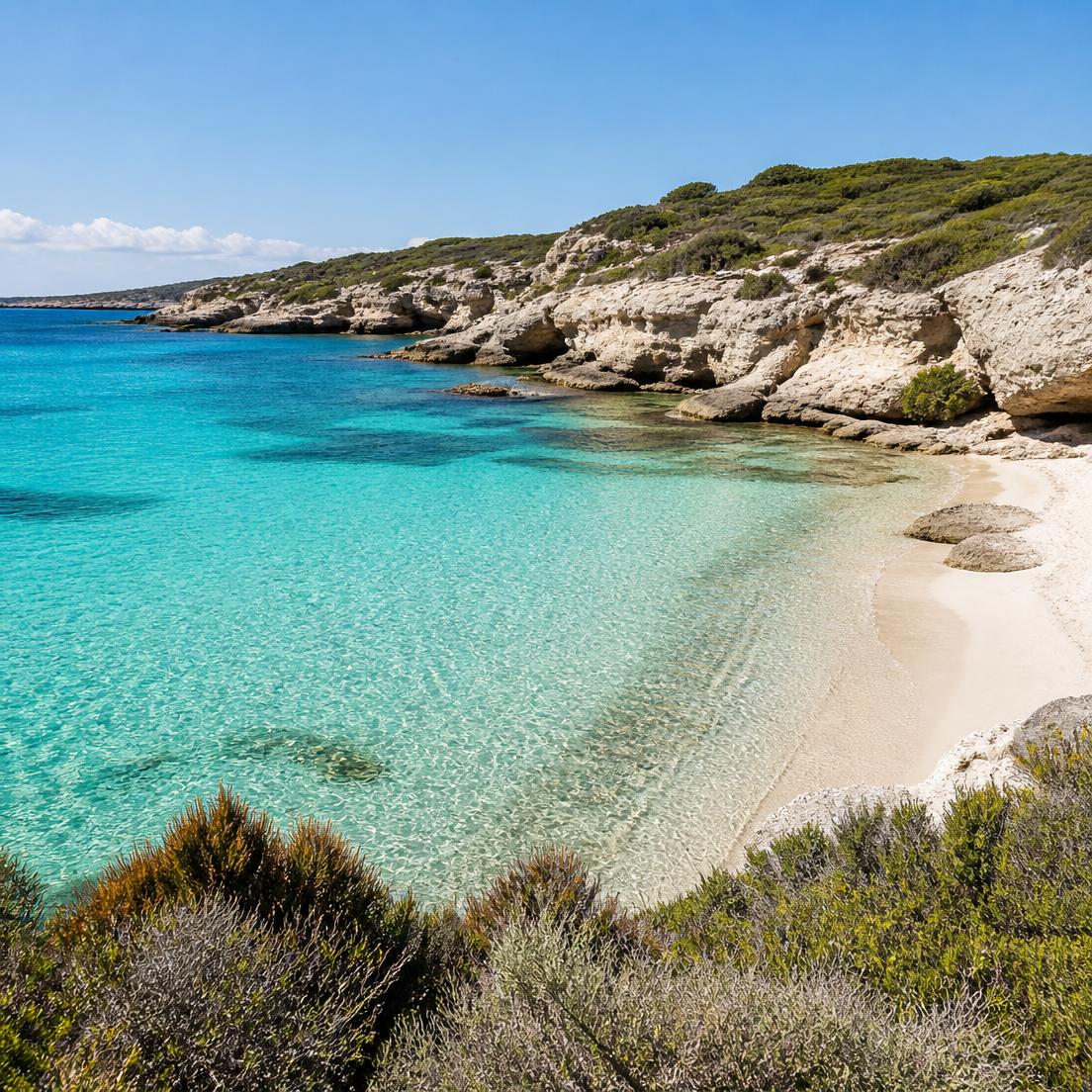 Plage de sable clair et eau turquoise près de Bonifacio