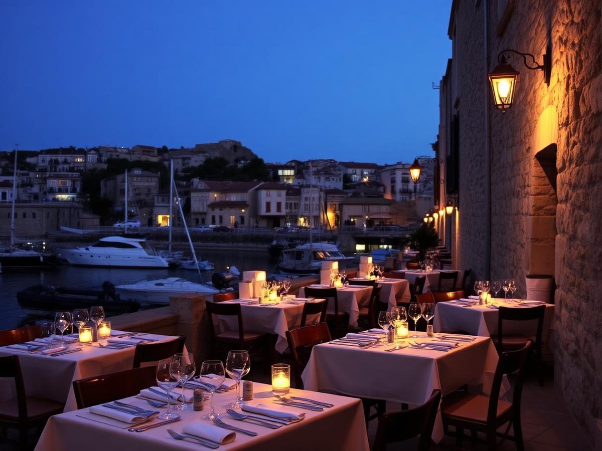 Terrasse de restaurant sur le port de Bonifacio